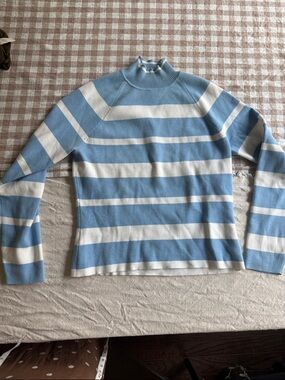 Ann Taylor Blue and White Striped Turtleneck Sweater